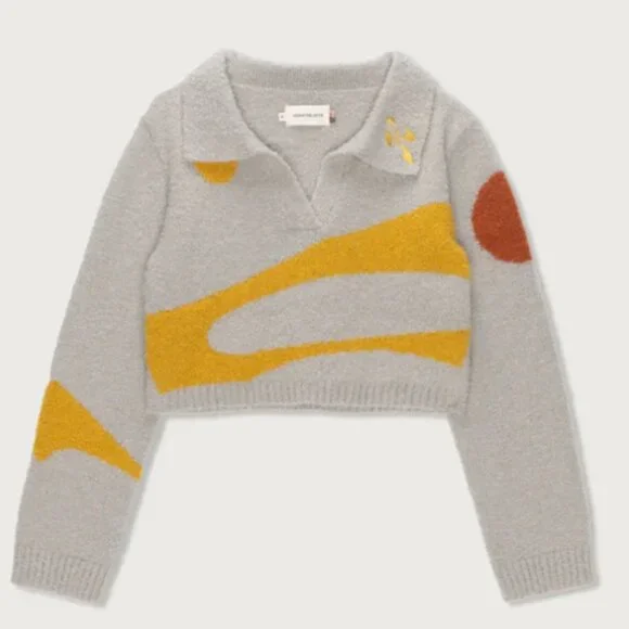 HONOR THE GIFT Pattern Block Long Sleeve Sweatshirt Size Large Cozy Cropped - Picture 5 of 5